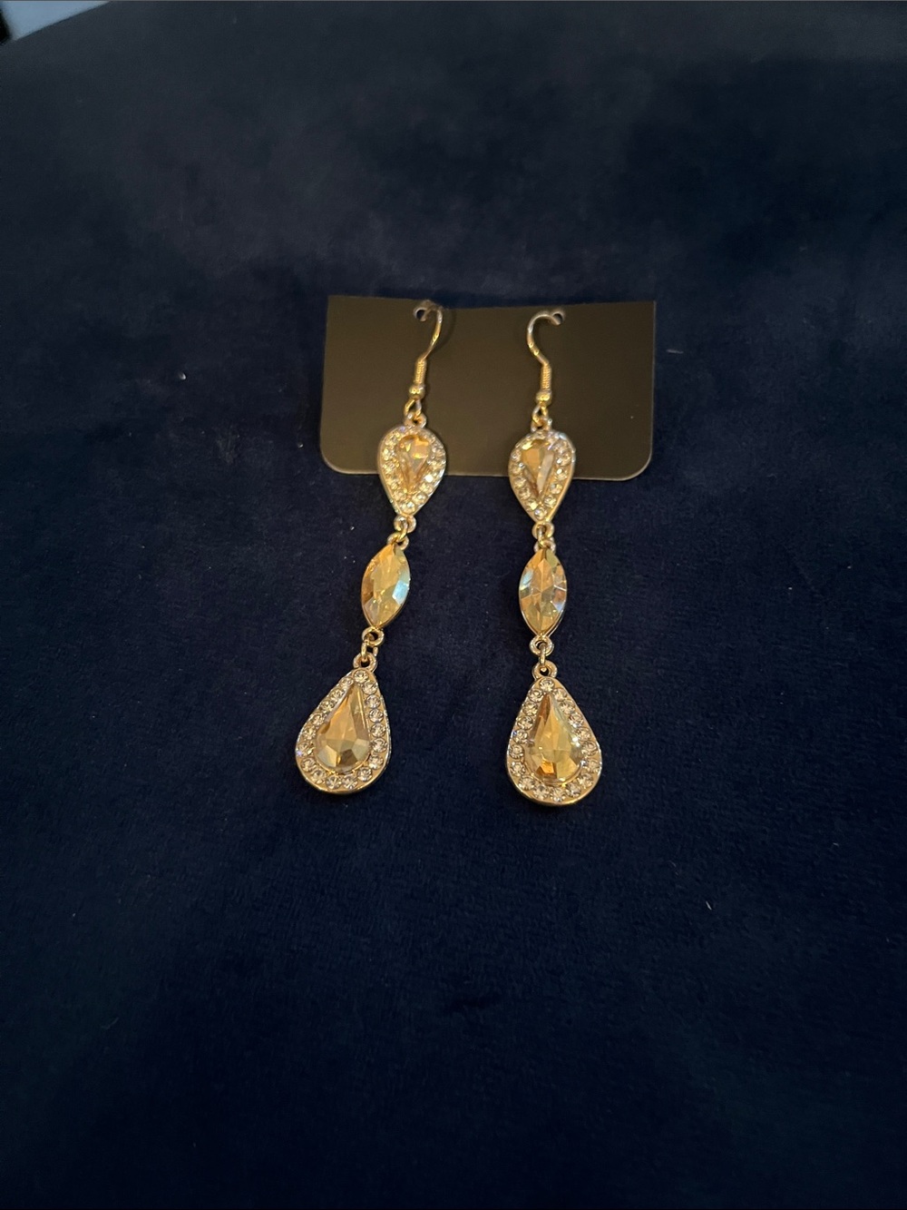 Gold Teardrop Crystal Dangle Earrings - Women Jewelry
